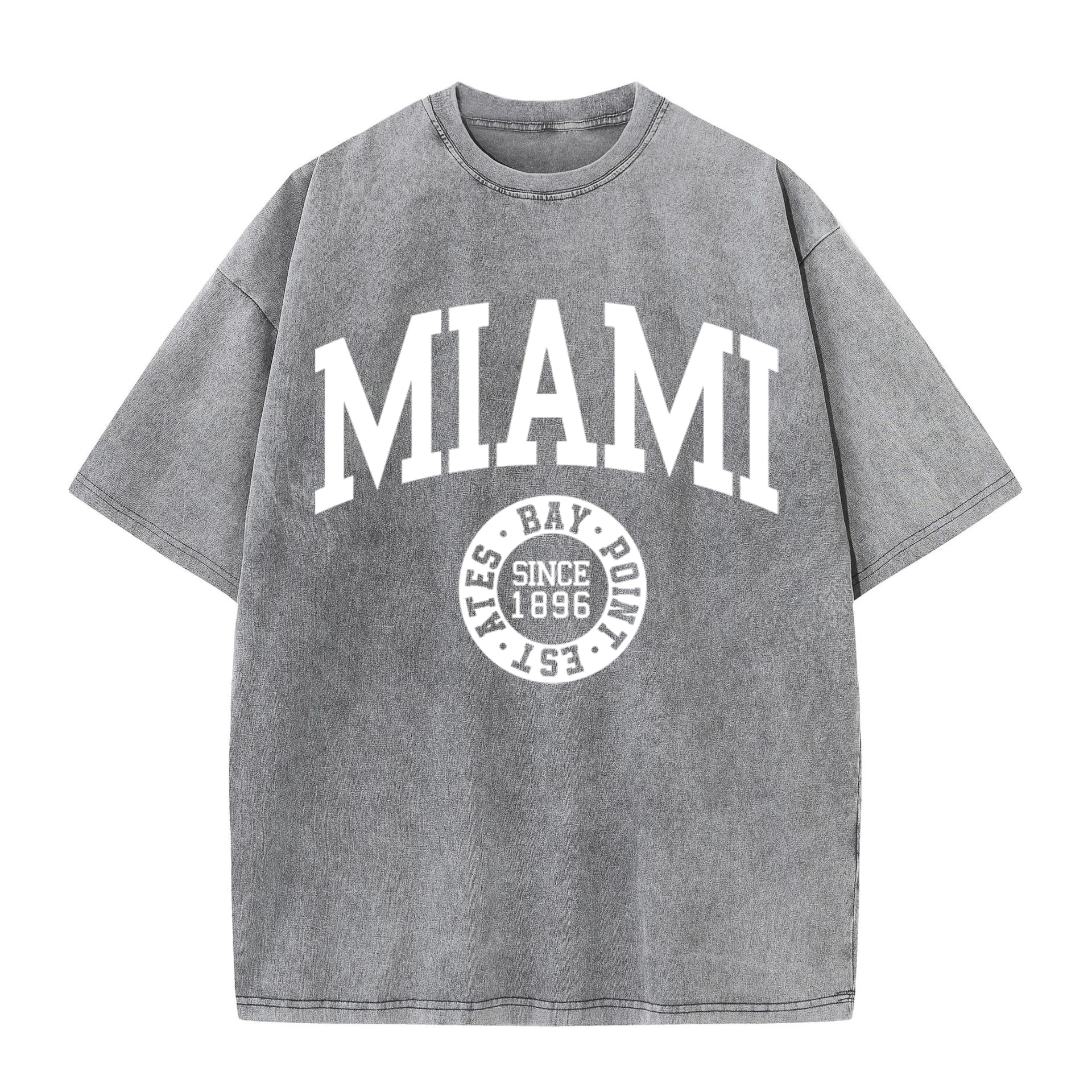 Women'S Cotton Washed T-Shirts Trend O-Neck Distressed Tee Shirts Miami Usa Printed Short Sleeve Summer Street Female Clothes