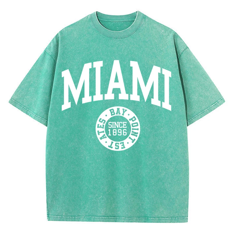 Women'S Cotton Washed T-Shirts Trend O-Neck Distressed Tee Shirts Miami Usa Printed Short Sleeve Summer Street Female Clothes