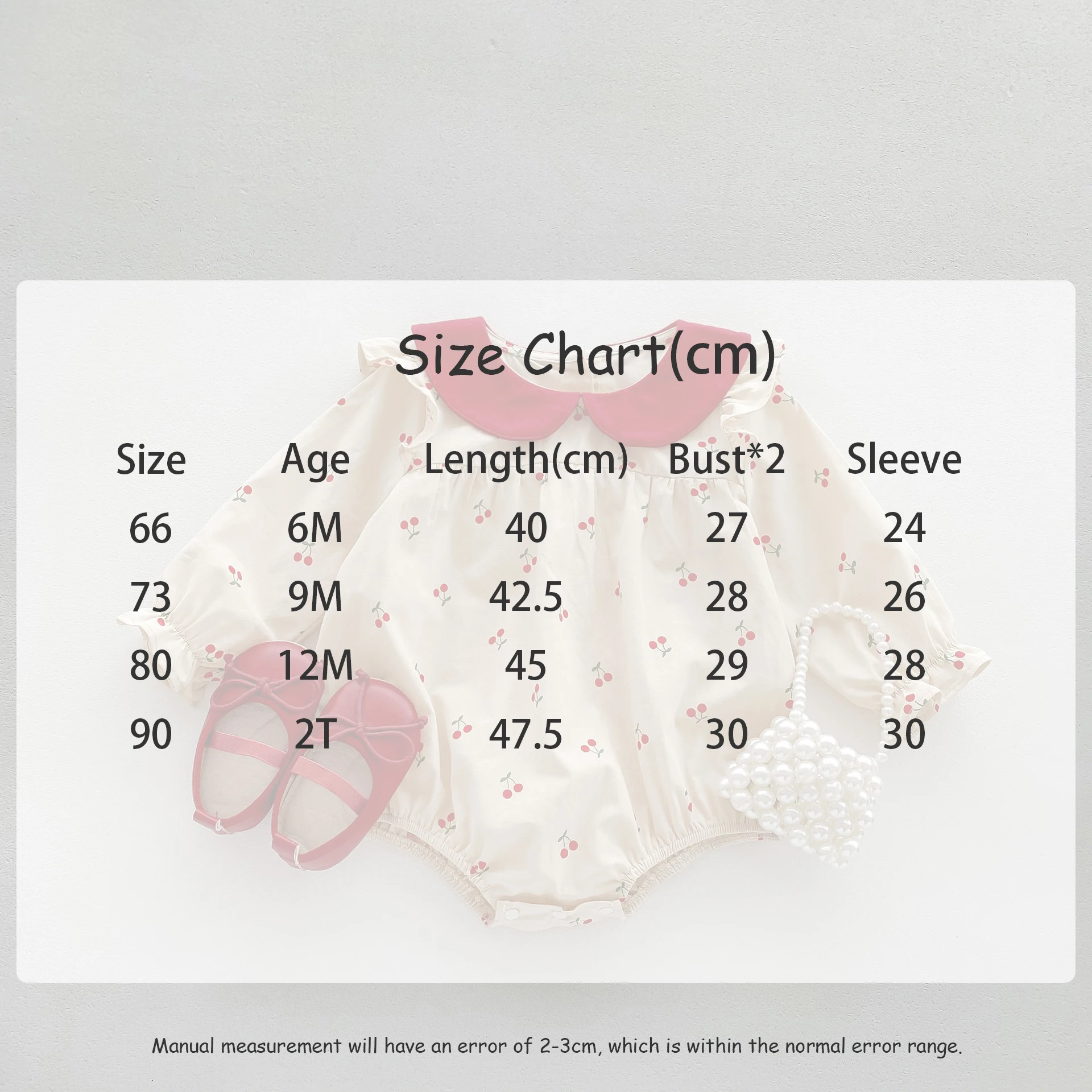 2026 Autumn Cherry Printed Girls Bodysuit Sweet Peter Pan Collar Long Sleeves Princess Romper Daily Wear Toddler Clothing