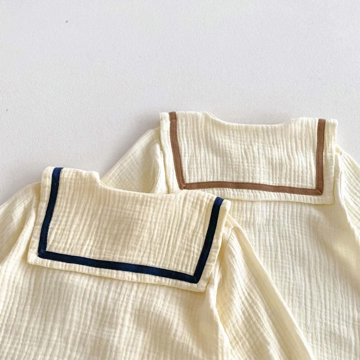 Newborn Baby Girls Boys Autumn Full Sleeve Navy Collar Top Tees Solid Bread Bottoms Infant Kids Pure Cotton Clothing Set 2pcs