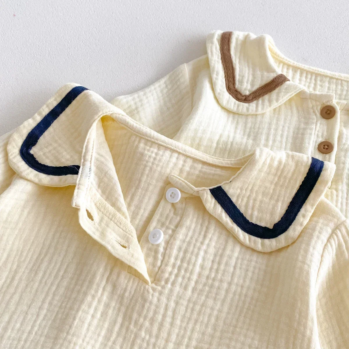 Newborn Baby Girls Boys Autumn Full Sleeve Navy Collar Top Tees Solid Bread Bottoms Infant Kids Pure Cotton Clothing Set 2pcs