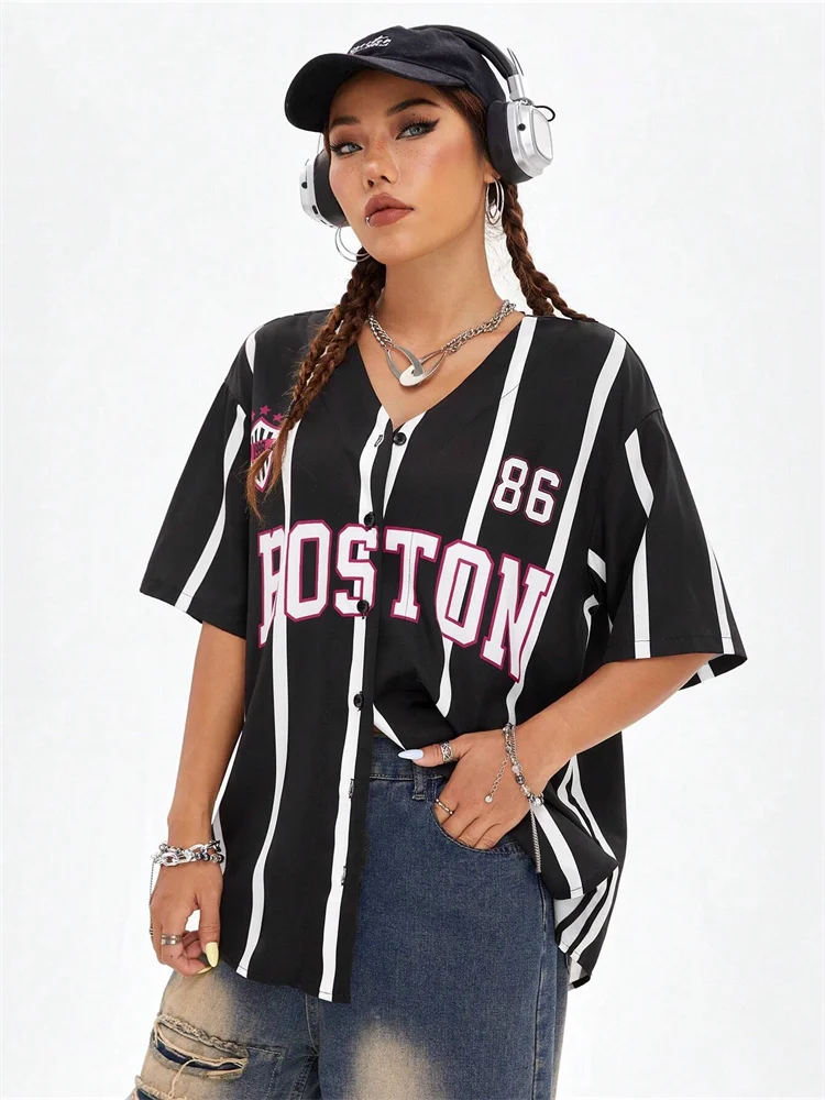 Boston 92 New York Baseball Tshirt Women Fashion Trend Button Streetwear Sport Top Men Casual Training Tee Baseball Jersey