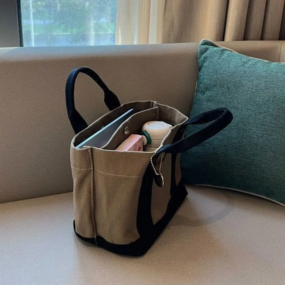 Lady Canvas Tote Bag Handbag Creative Large Capacity Multi Compartment Carrying Bag Student Book Pocket Travel Bag Grocery Bag