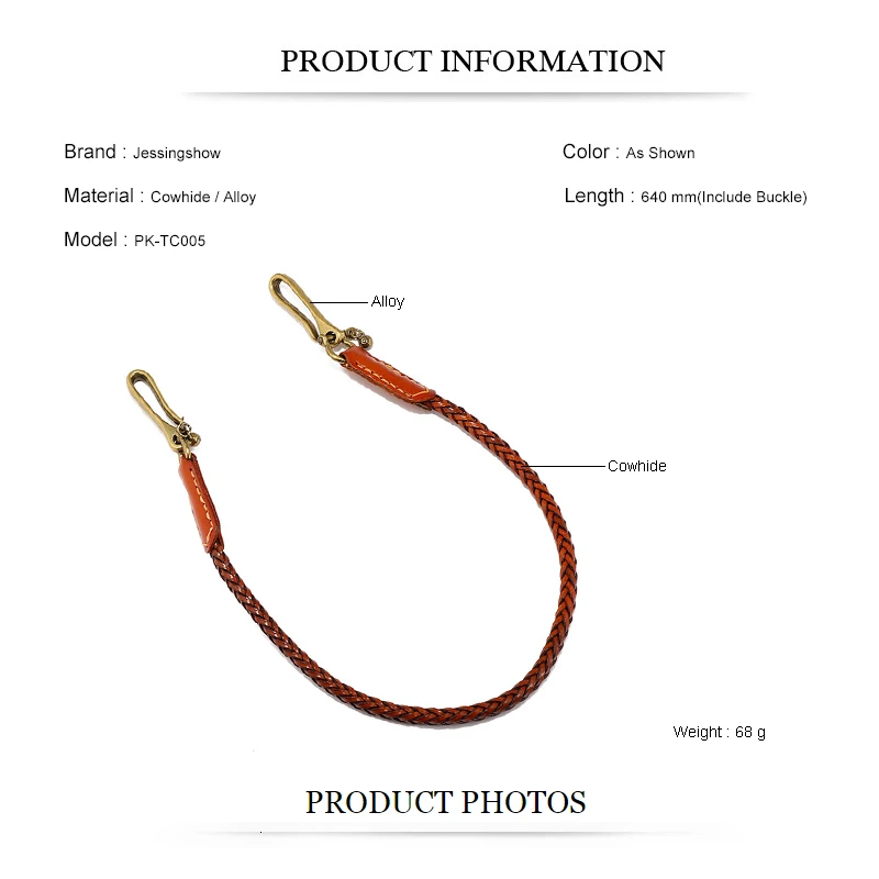 Classic Punk Style Genuine Leather Biker Keychain Jeans Chain Handmade Wallet Chain Waist Chain Men's Rock Clothing Accessories