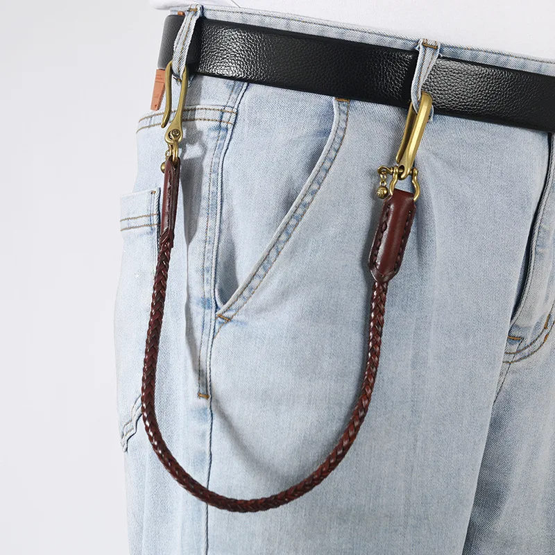 Classic Punk Style Genuine Leather Biker Keychain Jeans Chain Handmade Wallet Chain Waist Chain Men's Rock Clothing Accessories