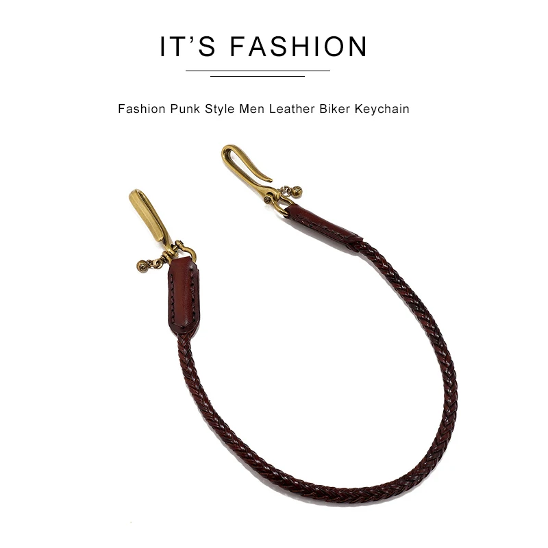Classic Punk Style Genuine Leather Biker Keychain Jeans Chain Handmade Wallet Chain Waist Chain Men's Rock Clothing Accessories