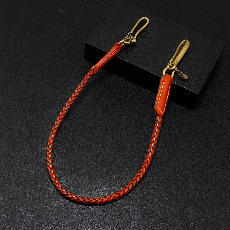 Classic Punk Style Genuine Leather Biker Keychain Jeans Chain Handmade Wallet Chain Waist Chain Men's Rock Clothing Accessories