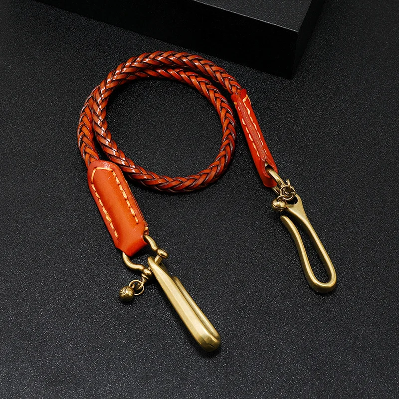 Classic Punk Style Genuine Leather Biker Keychain Jeans Chain Handmade Wallet Chain Waist Chain Men's Rock Clothing Accessories