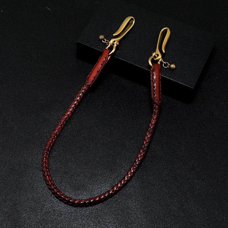 Classic Punk Style Genuine Leather Biker Keychain Jeans Chain Handmade Wallet Chain Waist Chain Men's Rock Clothing Accessories
