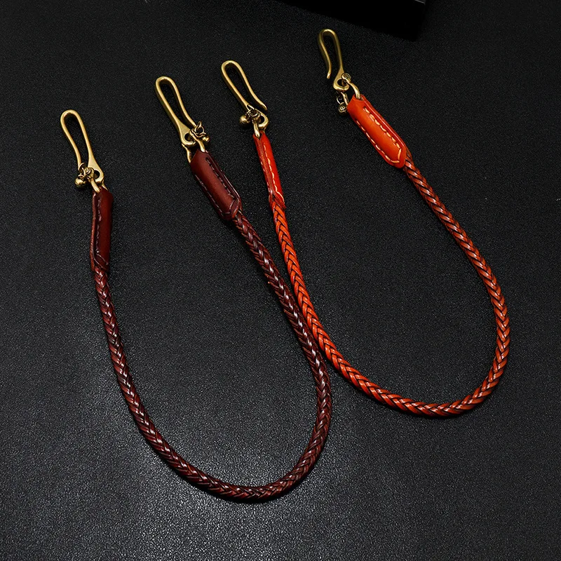 Classic Punk Style Genuine Leather Biker Keychain Jeans Chain Handmade Wallet Chain Waist Chain Men's Rock Clothing Accessories