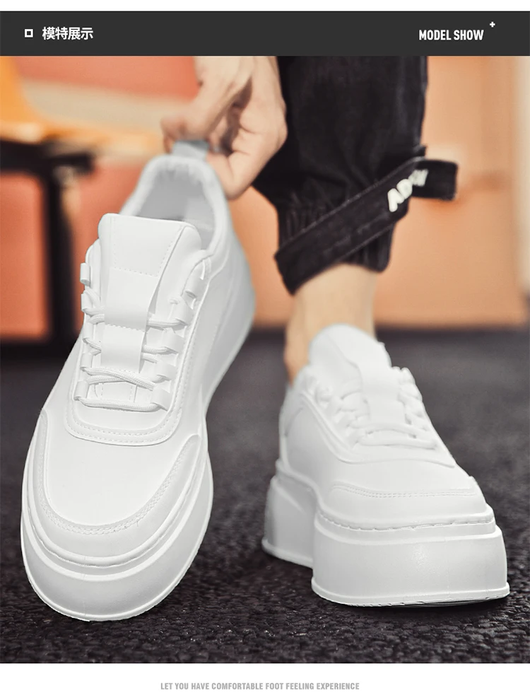 2024 Autumn New Men's Board Shoes Thick Sole Elevated Shoes Trendy Fashion Casual Shoes Student Four Seasons Little White Shoes
