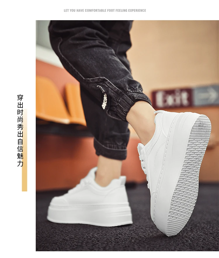 2024 Autumn New Men's Board Shoes Thick Sole Elevated Shoes Trendy Fashion Casual Shoes Student Four Seasons Little White Shoes