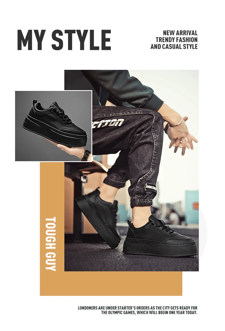 2024 Autumn New Men's Board Shoes Thick Sole Elevated Shoes Trendy Fashion Casual Shoes Student Four Seasons Little White Shoes