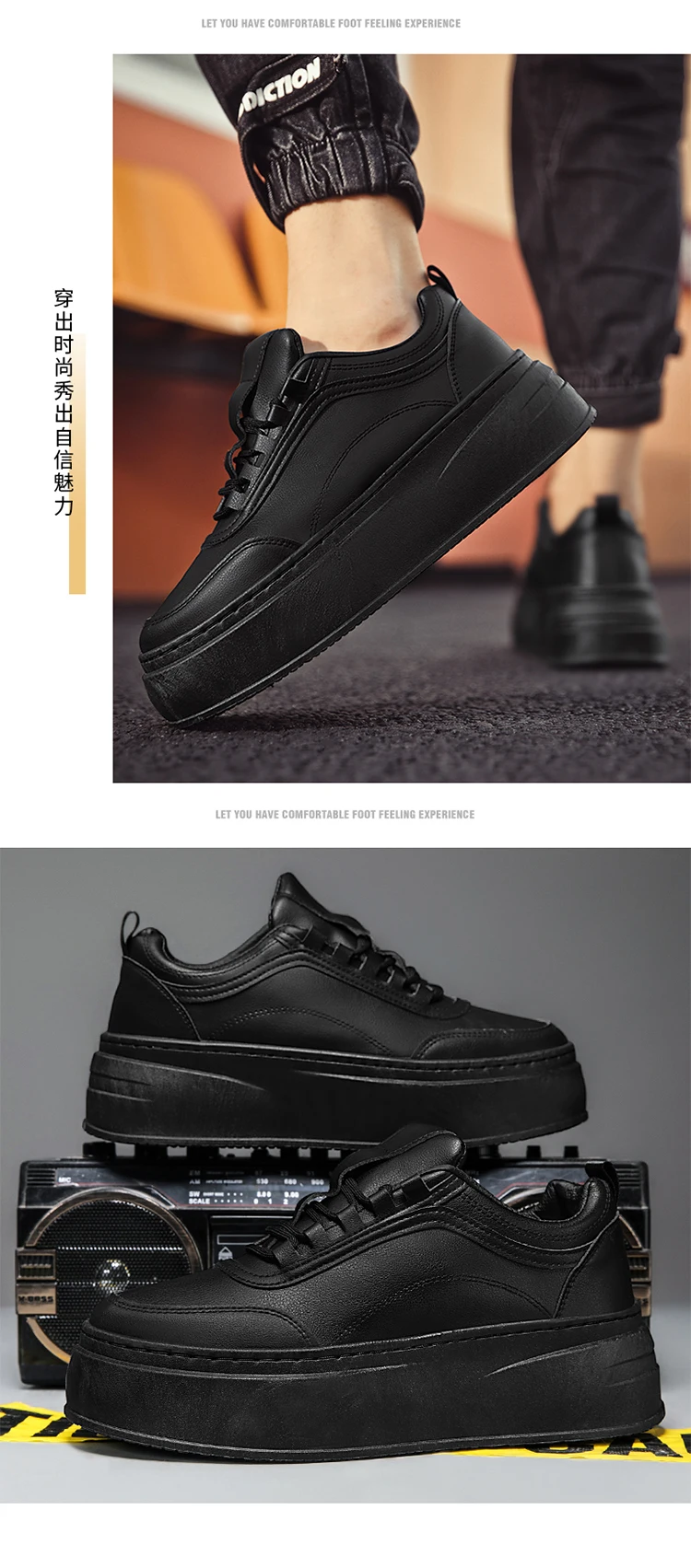 2024 Autumn New Men's Board Shoes Thick Sole Elevated Shoes Trendy Fashion Casual Shoes Student Four Seasons Little White Shoes