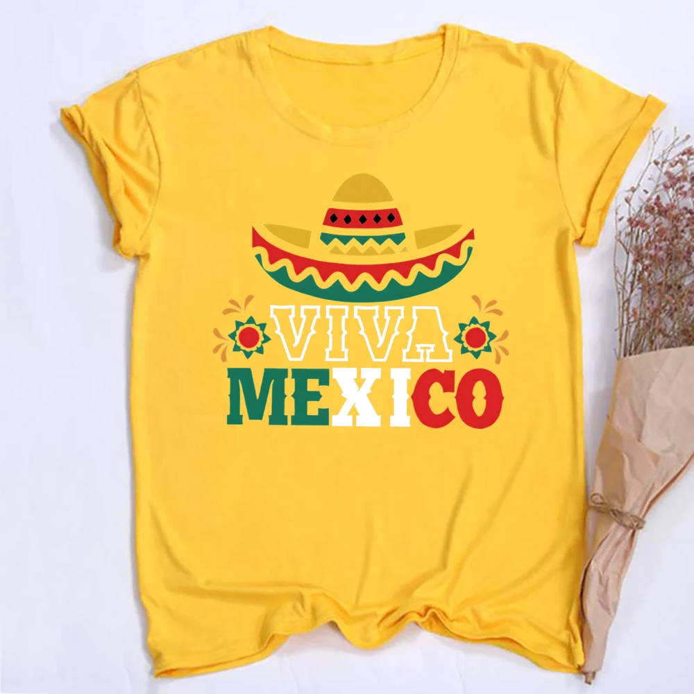 Viva Mexico Graphic Crew Neck Tee Womens Mexico Flag Graphic Running T-Shirt Independence Day Ladies T-Shirts