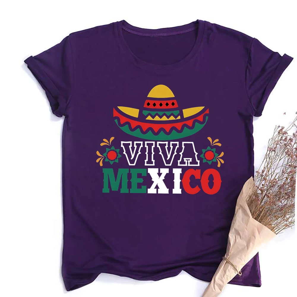 Viva Mexico Graphic Crew Neck Tee Womens Mexico Flag Graphic Running T-Shirt Independence Day Ladies T-Shirts