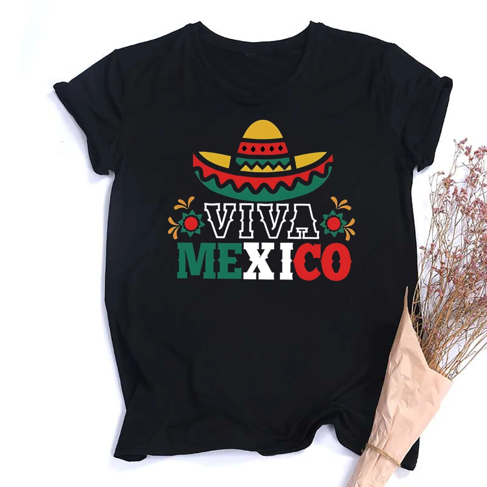 Viva Mexico Graphic Crew Neck Tee Womens Mexico Flag Graphic Running T-Shirt Independence Day Ladies T-Shirts