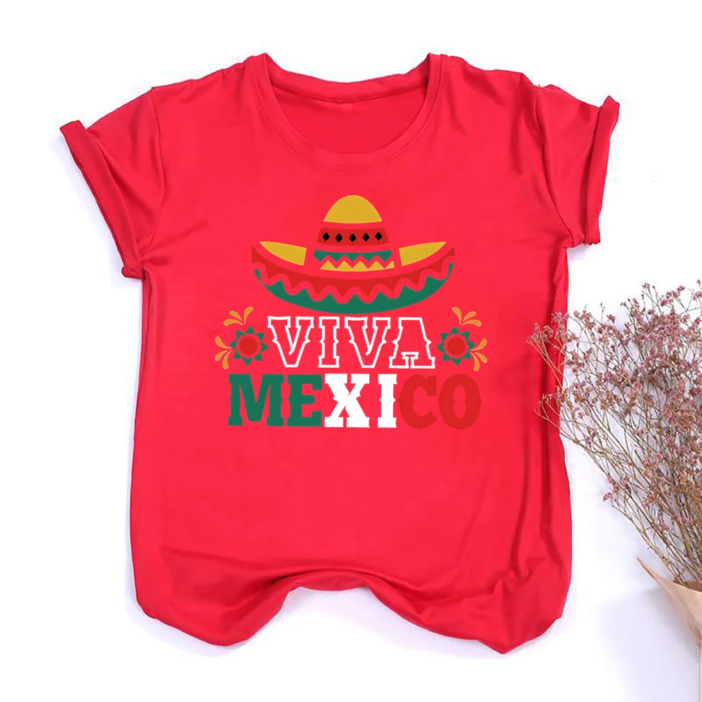 Viva Mexico Graphic Crew Neck Tee Womens Mexico Flag Graphic Running T-Shirt Independence Day Ladies T-Shirts