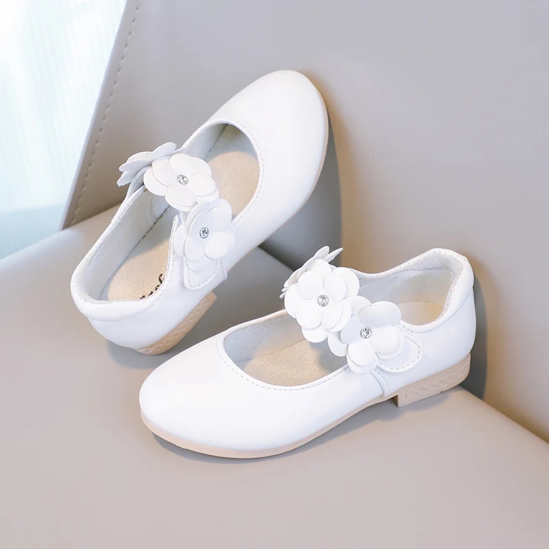 Autumn Girl's Mary Janes Appliques Low Heel Beautiful Kids Princess Shoe Three Colors Pointed Toe Breathable Children Shoe 26-36