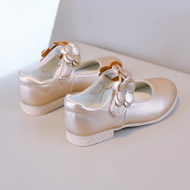 Autumn Girl's Mary Janes Appliques Low Heel Beautiful Kids Princess Shoe Three Colors Pointed Toe Breathable Children Shoe 26-36