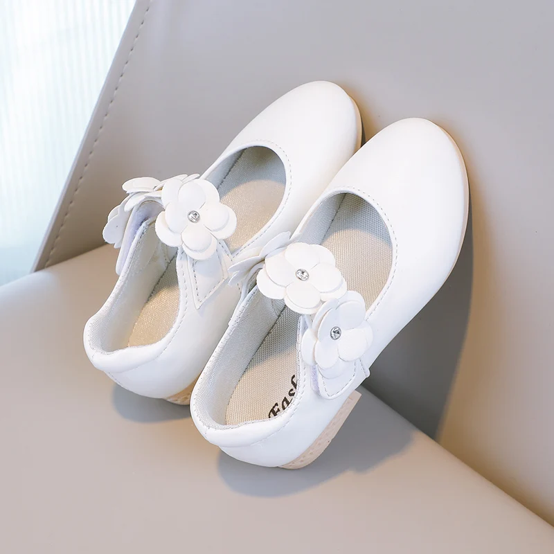 Autumn Girl's Mary Janes Appliques Low Heel Beautiful Kids Princess Shoe Three Colors Pointed Toe Breathable Children Shoe 26-36