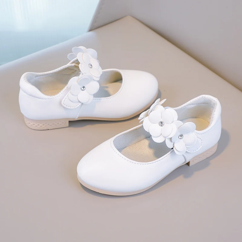 Autumn Girl's Mary Janes Appliques Low Heel Beautiful Kids Princess Shoe Three Colors Pointed Toe Breathable Children Shoe 26-36
