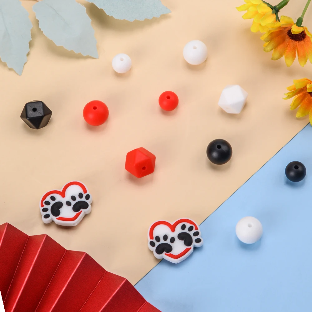 LOFCA 53pcs heart shaped beads Hexagon Silicone Beads Silicone Teether Beads Jewelry Making Bulk DIY Necklace Pacifier Chains