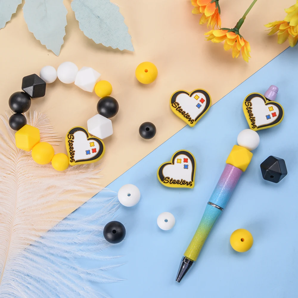 LOFCA 53pcs heart shaped beads Hexagon Silicone Beads Silicone Teether Beads Jewelry Making Bulk DIY Necklace Pacifier Chains