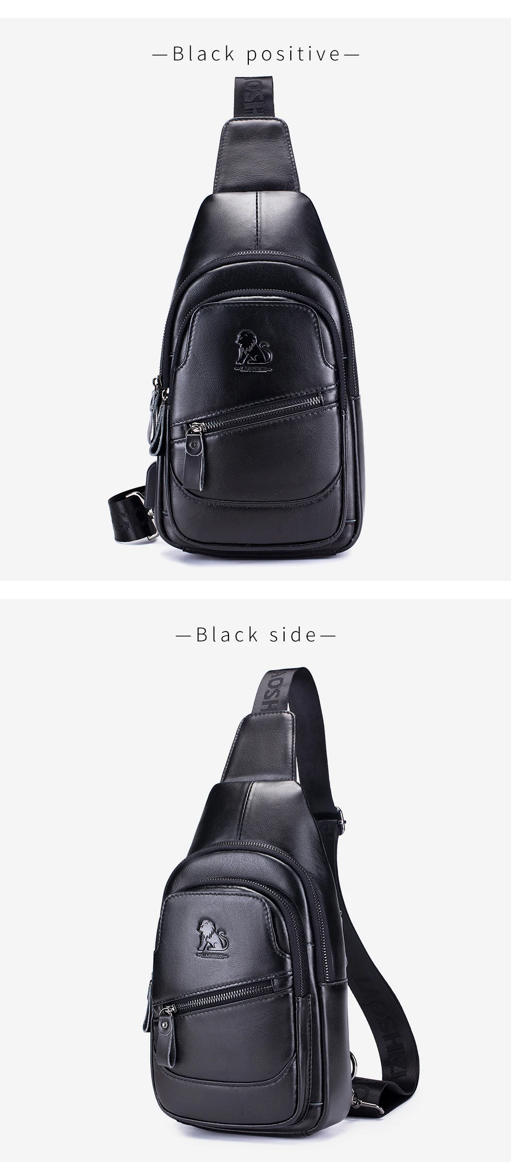 Cowhide chest bag for men's casual men's crossbody bag USB top layer cowhide front shoulder bag