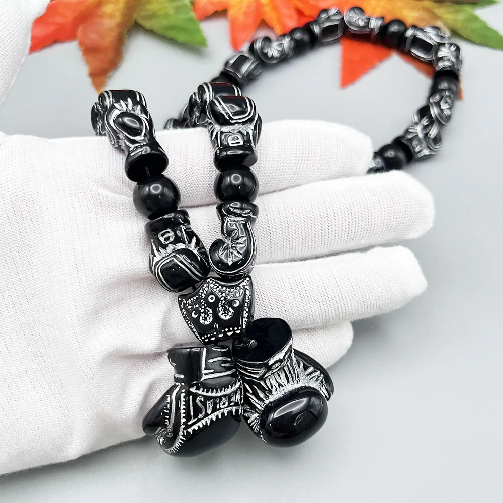 GS179 NEW Car Pendants Boxing Glove EVERLAST Style Silvery Exquisite Beads 3D Stereo Resin DIY Strength And Wisdom Ornament
