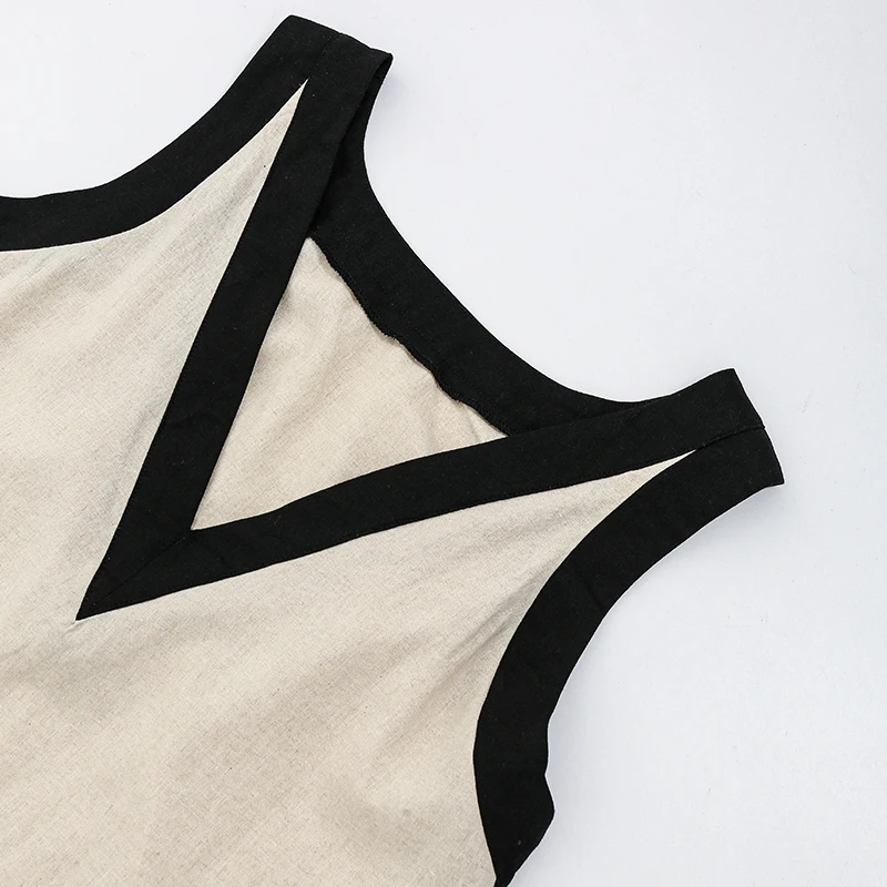 Chic Patchwork Sleeveless Linen Dress Women's 2026 Summer New Casual Loose Holiday Backless Mini Dresses Vestidos