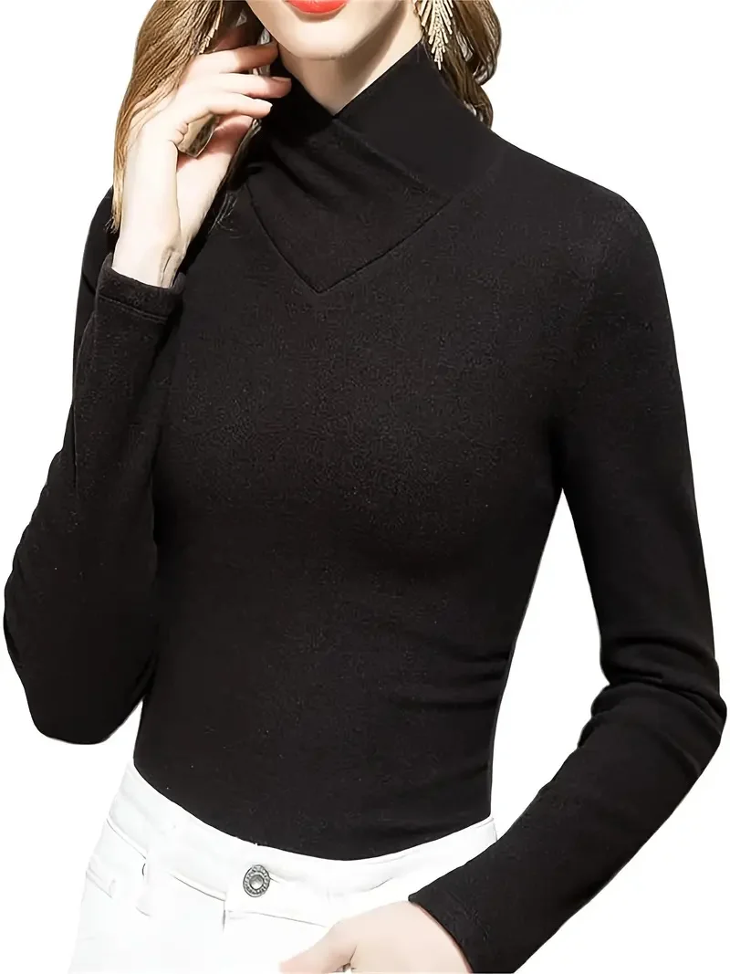 Autumn/Winter Women's Casual Long-Sleeved High-Neck T-Shirt