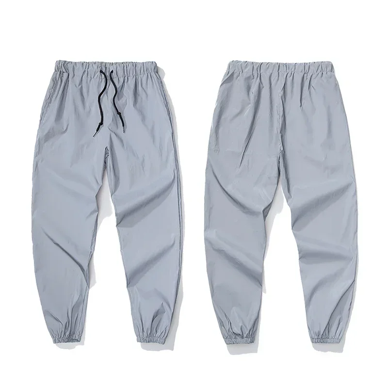 Night Reflective Casual Pants Men's Elastic Waist Fashion Skateboard Trousers Streetwear Hip Hop Harajuku Jogger Sweatpants Male