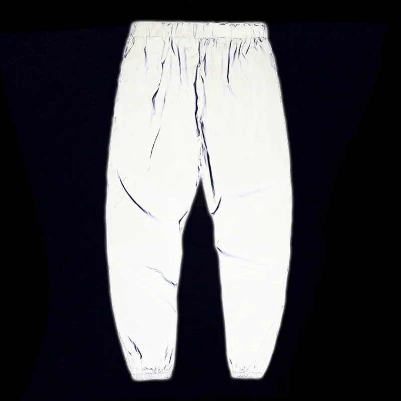 Night Reflective Casual Pants Men's Elastic Waist Fashion Skateboard Trousers Streetwear Hip Hop Harajuku Jogger Sweatpants Male