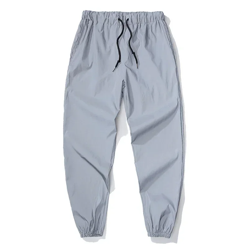 Night Reflective Casual Pants Men's Elastic Waist Fashion Skateboard Trousers Streetwear Hip Hop Harajuku Jogger Sweatpants Male