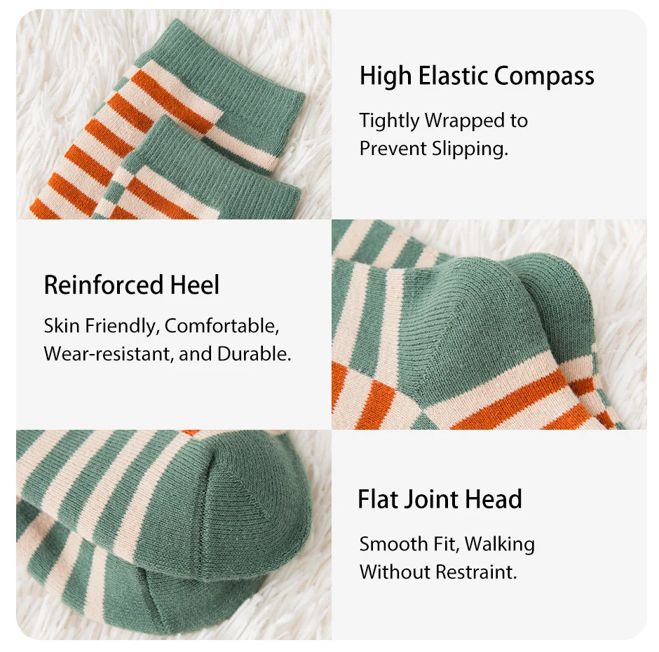 6 Pairs of Women's Autumn and Winter Cartoon Cute Flower Checkered Striped Sweet College Style Thick and Warm Looped Socks