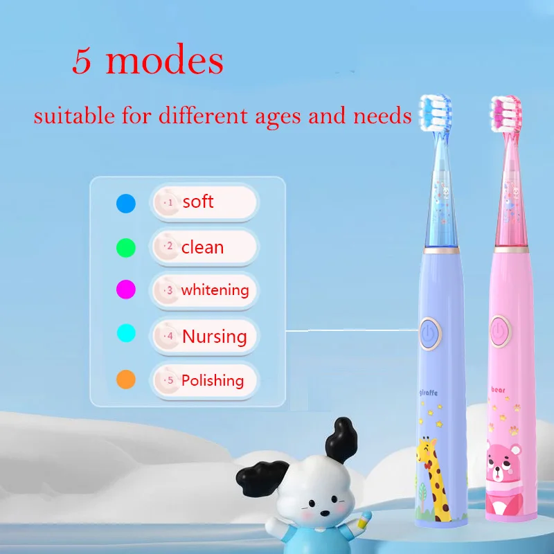 Kids Sonic Electric Toothbrush Cartoon with Colorful LED Light IPX7 Waterproof Overall Clean Teeth Rechargeable Care Toothbrush