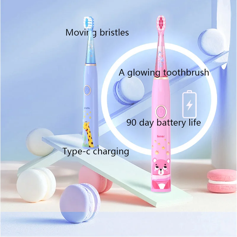Kids Sonic Electric Toothbrush Cartoon with Colorful LED Light IPX7 Waterproof Overall Clean Teeth Rechargeable Care Toothbrush