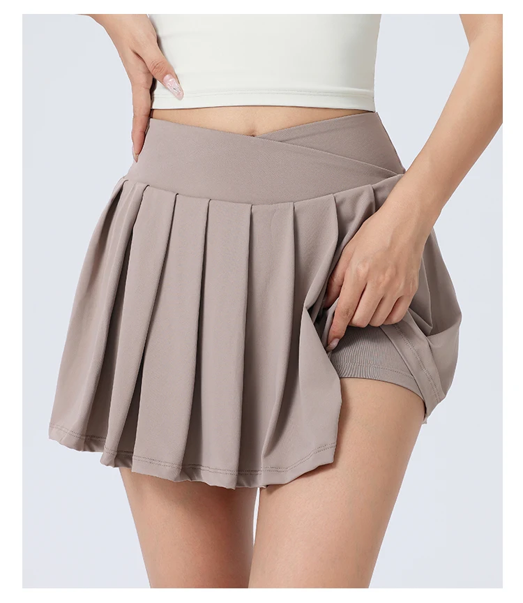 Women Girls Stretchy Compression Quick Dry Sports Wear V Cut Pleated Tennis Skorts
