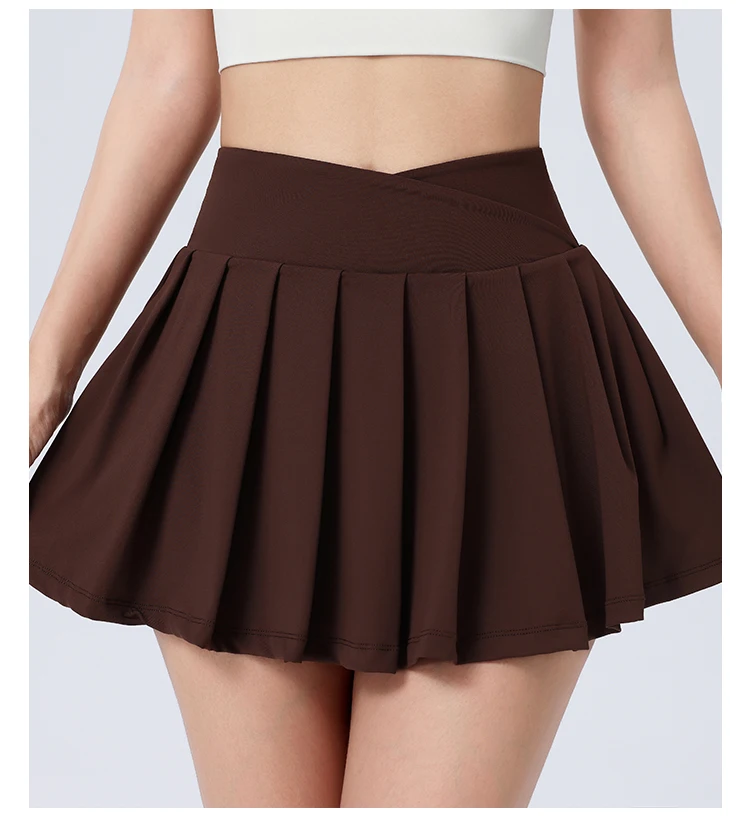 Women Girls Stretchy Compression Quick Dry Sports Wear V Cut Pleated Tennis Skorts