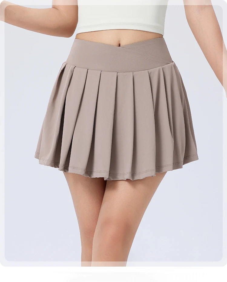 Women Girls Stretchy Compression Quick Dry Sports Wear V Cut Pleated Tennis Skorts