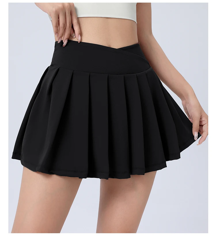 Women Girls Stretchy Compression Quick Dry Sports Wear V Cut Pleated Tennis Skorts
