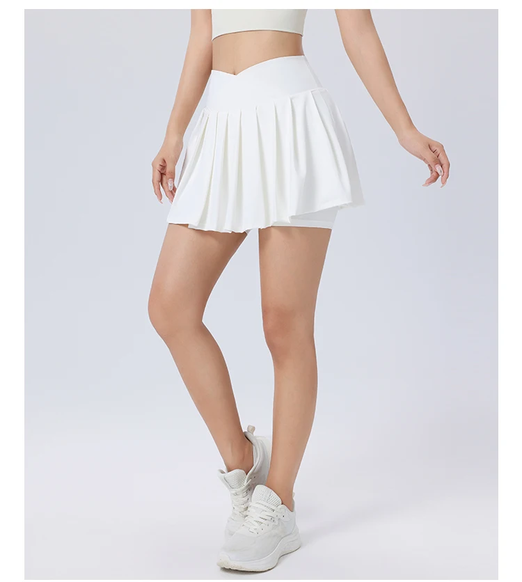 Women Girls Stretchy Compression Quick Dry Sports Wear V Cut Pleated Tennis Skorts