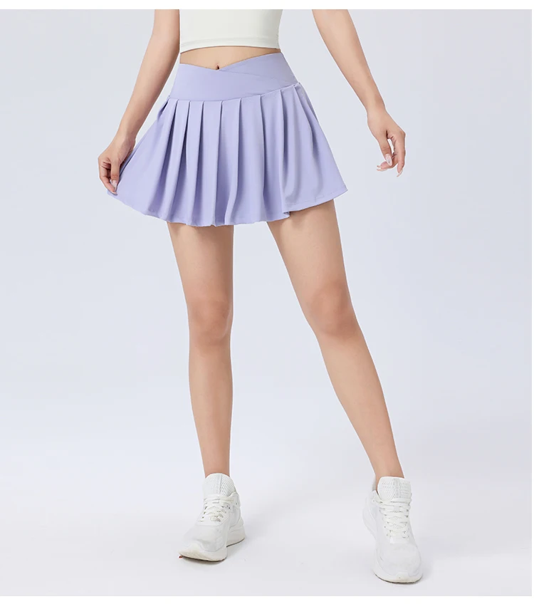 Women Girls Stretchy Compression Quick Dry Sports Wear V Cut Pleated Tennis Skorts