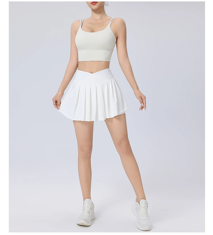 Women Girls Stretchy Compression Quick Dry Sports Wear V Cut Pleated Tennis Skorts
