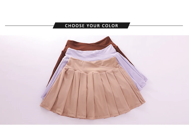 Women Girls Stretchy Compression Quick Dry Sports Wear V Cut Pleated Tennis Skorts
