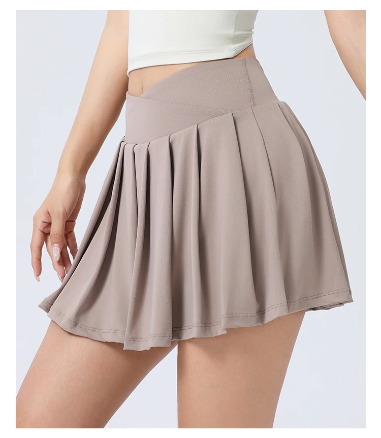 Women Girls Stretchy Compression Quick Dry Sports Wear V Cut Pleated Tennis Skorts