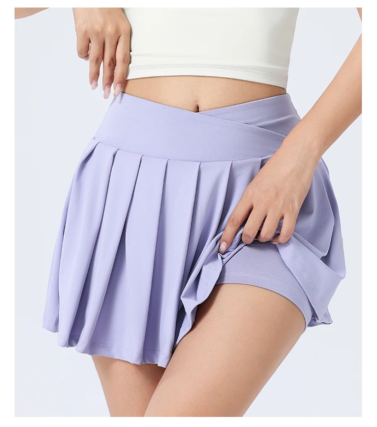 Women Girls Stretchy Compression Quick Dry Sports Wear V Cut Pleated Tennis Skorts