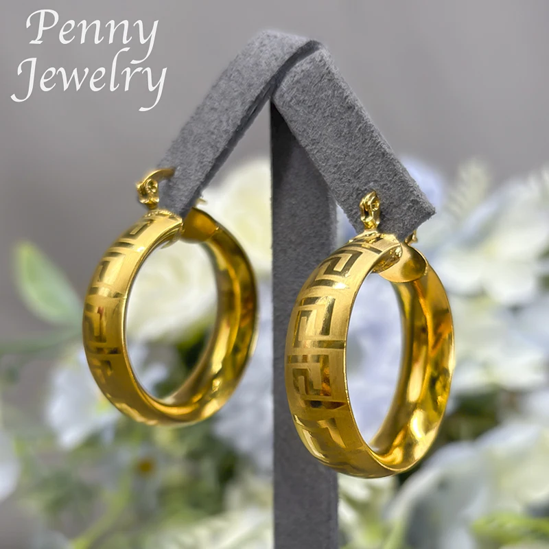 Original 18K Gold Plated Hoop Earrings for Women Copper Vintage Circle Earring Party Wedding Gifts Italian African Jewelry Sets