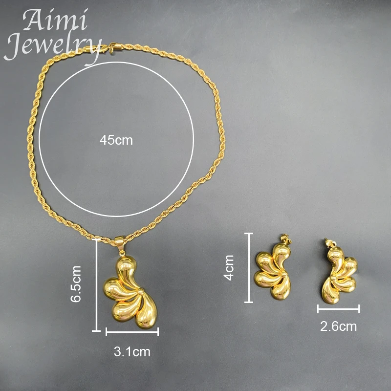 Italian Simple 18K Gold Plated Jewelry Set for Women Exquisite Chunky Hoop Earrings Necklace Dubai Bridal Wedding Party Gifts
